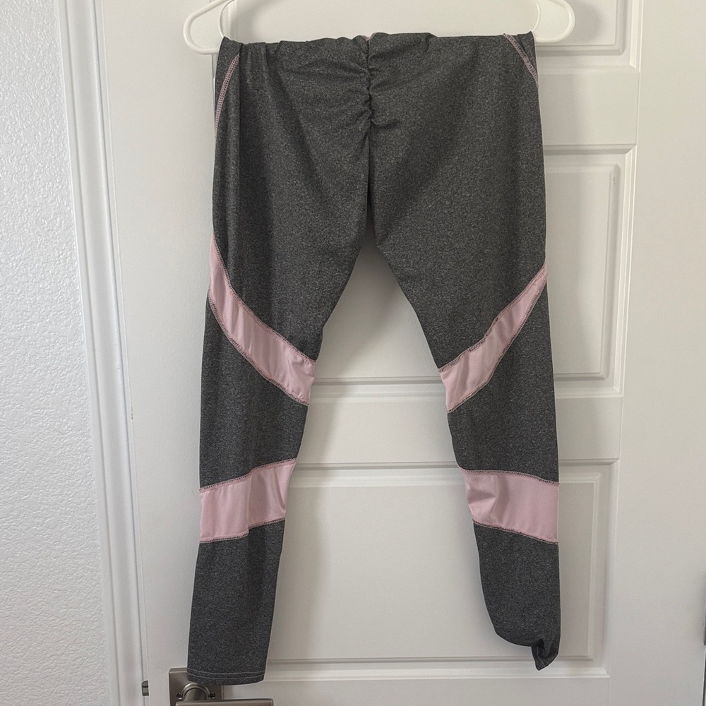 Ladies' Gray Leggings with Pink Panels - Active Stretch Bottoms